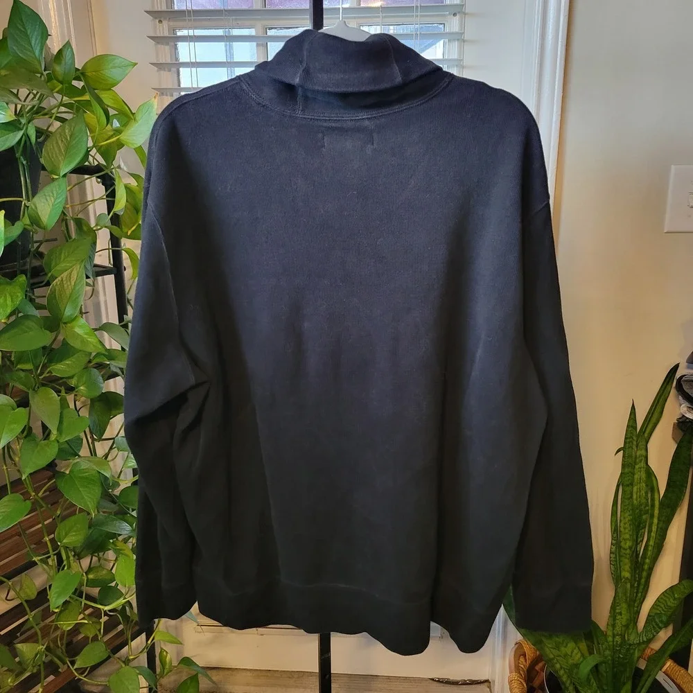 VTG Polo Ralph Lauren Mens XXL Black Cotton Shawl Collar Pullover Sweater Pony
